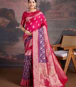 Dual-tone rani pink & shaded blue art silk saree with intricate zari work
