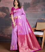 shaded pink & magenta banarasi art silk saree with copper zari and silver meena