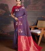 kerosene blue & dark rani banarasi art silk saree with copper zari and silver meena