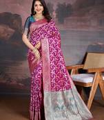 banarasi silk blend saree with intricate jaal pattern