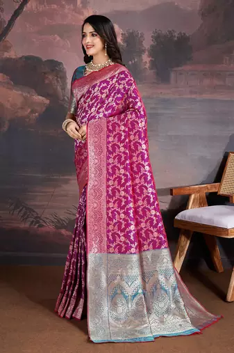 banarasi silk blend saree with intricate jaal pattern