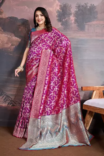 banarasi silk blend saree with intricate jaal pattern