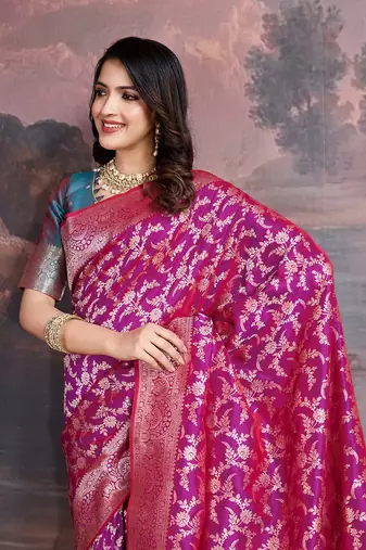 banarasi silk blend saree with intricate jaal pattern