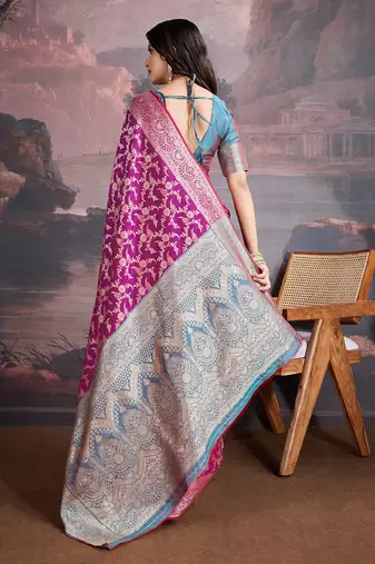 banarasi silk blend saree with intricate jaal pattern