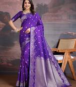 Royal purple banarasi silk blend saree with elegant paisley weave