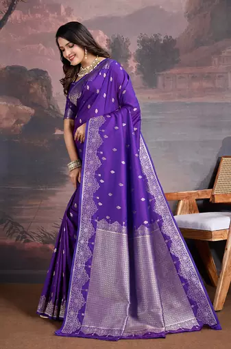 Royal purple banarasi silk blend saree with elegant paisley weave