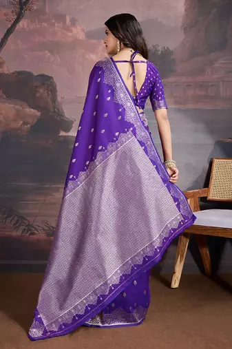 Royal purple banarasi silk blend saree with elegant paisley weave