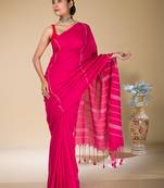 Deep Pink striped weaving khadi cotton saree