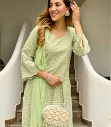 Green Fully Embroidered Chikankari Kurti Pant With Dupatta