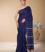 Navy Blue striped weaving khadi cotton saree