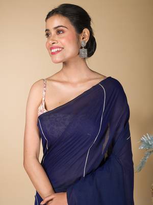 Navy Blue striped weaving khadi cotton saree 2