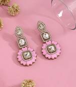 Pink color meena work american diamond earrings