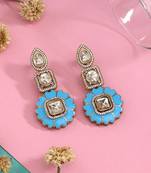Firozi color meena work american diamond earrings