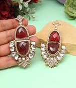 Red color american diamond earrings