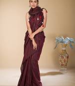 Dark brown striped weaving khadi cotton saree