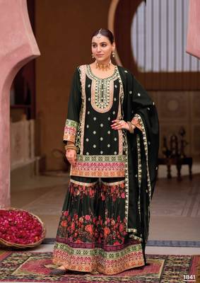 Black chinon embroidered salwar suit (free size) 1