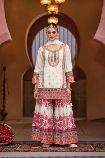White chinon embroidered salwar suit (free size)