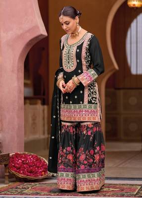 Black chinon embroidered salwar suit (free size) 2