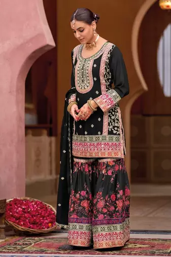 Black chinon embroidered salwar suit (free size)