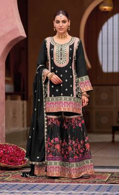 Black chinon embroidered salwar suit (free size) 3
