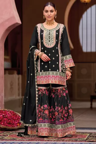 Black chinon embroidered salwar suit (free size)
