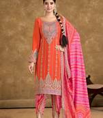Orange chinon sequence embroidered salwar suit (free size)