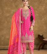 Pink chinon sequence embroidered salwar suit (free size)