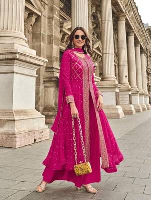Pink chinon sequin embroidered salwar suit (free size) 2