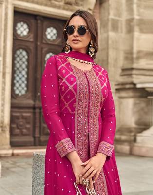 Pink chinon sequin embroidered salwar suit (free size) 3