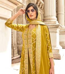 Yellow Chinon Sequence Embroidered Readymade Salwar Suit