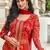 Red faux georgette printed embroidered salwar suit (free size)