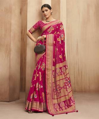 poly viscose georgette paisley banarasi saree(brick red) 1