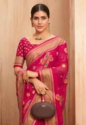 poly viscose georgette paisley banarasi saree(brick red) 2
