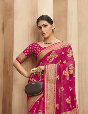 poly viscose georgette paisley banarasi saree(brick red) 4