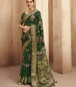 poly viscose georgette paisley banarasi saree(dark green)