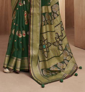 poly viscose georgette paisley banarasi saree(dark green) 4
