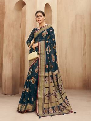poly viscose georgette paisley banarasi saree (dark blue) 1