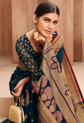 poly viscose georgette paisley banarasi saree (dark blue) 2