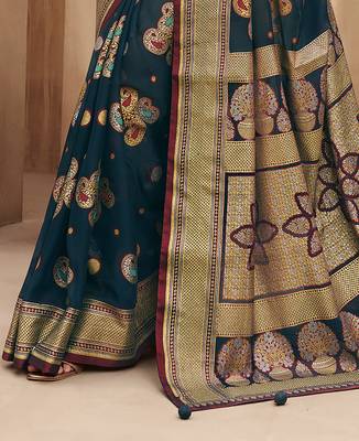 poly viscose georgette paisley banarasi saree (dark blue) 4