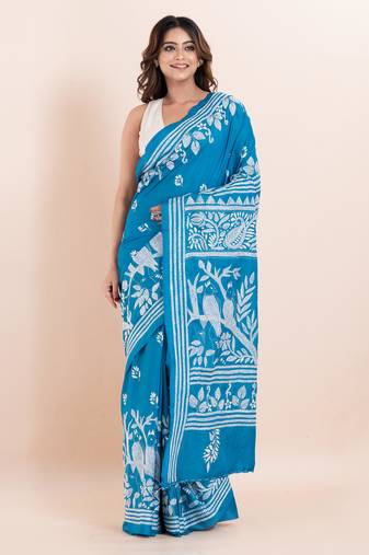 Blended silk hand kantha work saree