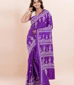 Blended silk hand kantha work saree