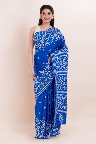 Blended silk hand kantha work saree