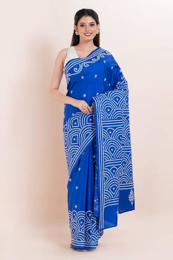 Blended silk hand kantha work saree
