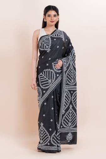 Blended silk hand kantha work saree
