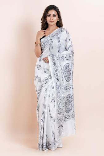 Blended silk hand kantha work saree