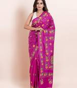 Blended silk hand kantha work saree
