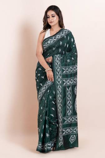 Blended silk hand kantha work saree
