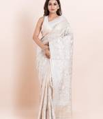White Pure Tussar silk hand kantha work saree