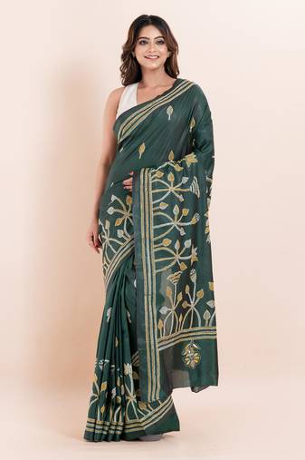 Blended silk hand kantha work saree