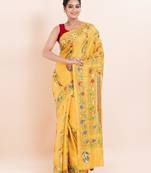 Blended silk hand kantha work saree